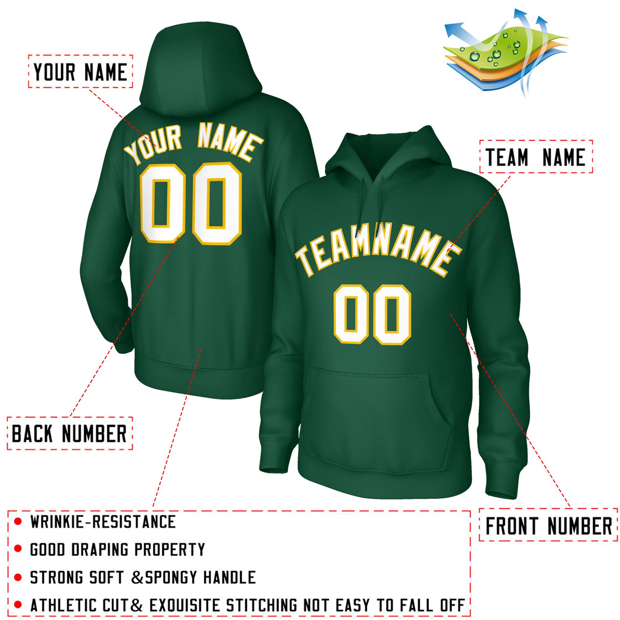 Custom Stitched Green White-Yellow Classic Style Sweatshirt Pullover Hoodie| KXKSHOP