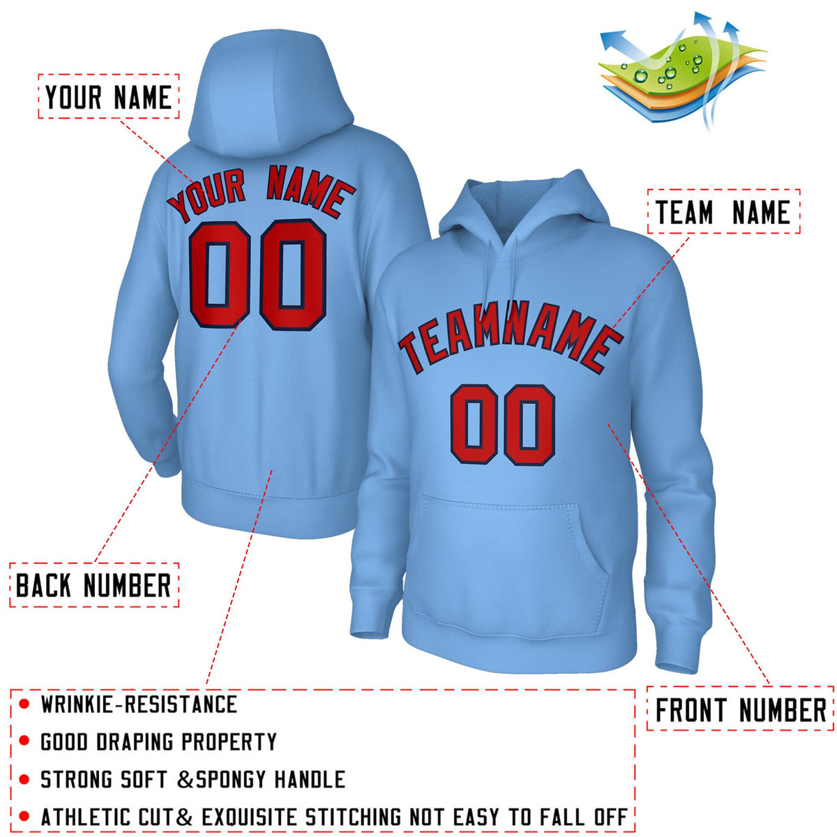 Custom Stitched Light Blue Red-Black Classic Style Hoodie Training Uniform| KXKSHOP