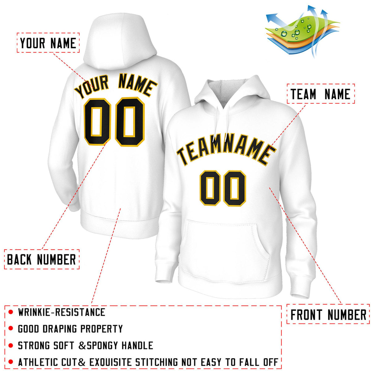 Custom Stitched White Black-Gold Classic Style Hoodie Training Uniform| KXKSHOP