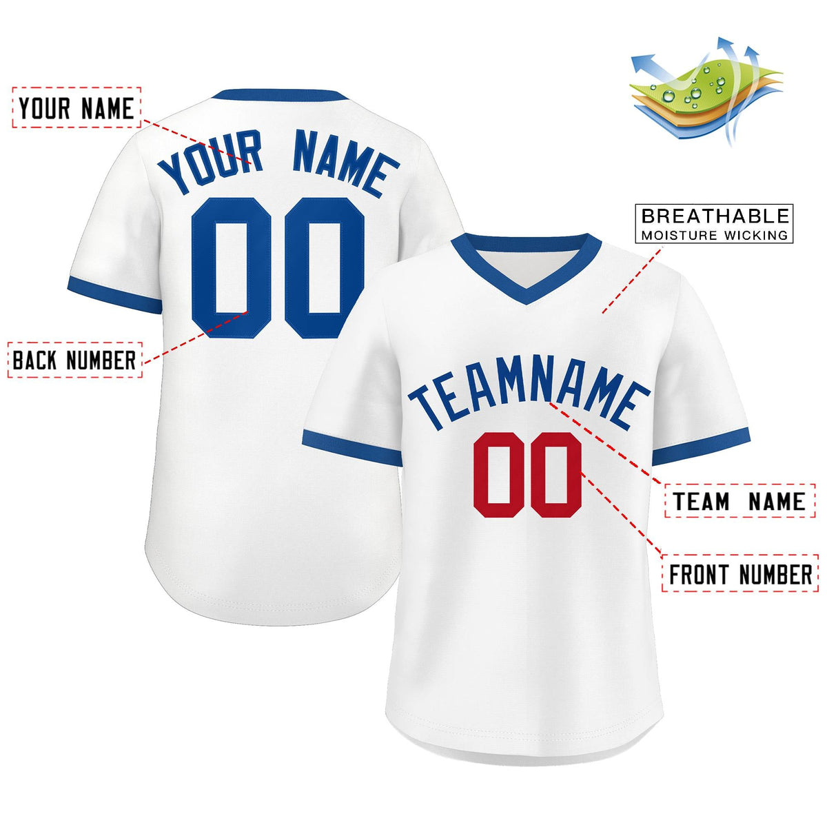 Custom White Royal-Red Classic Style Outdoor Authentic Pullover Baseball Jersey