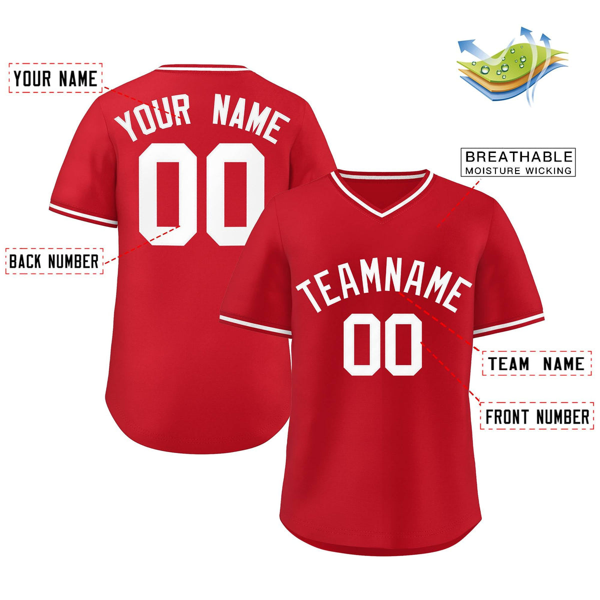 Custom Red Classic Style Outdoor Authentic Pullover Baseball Jersey