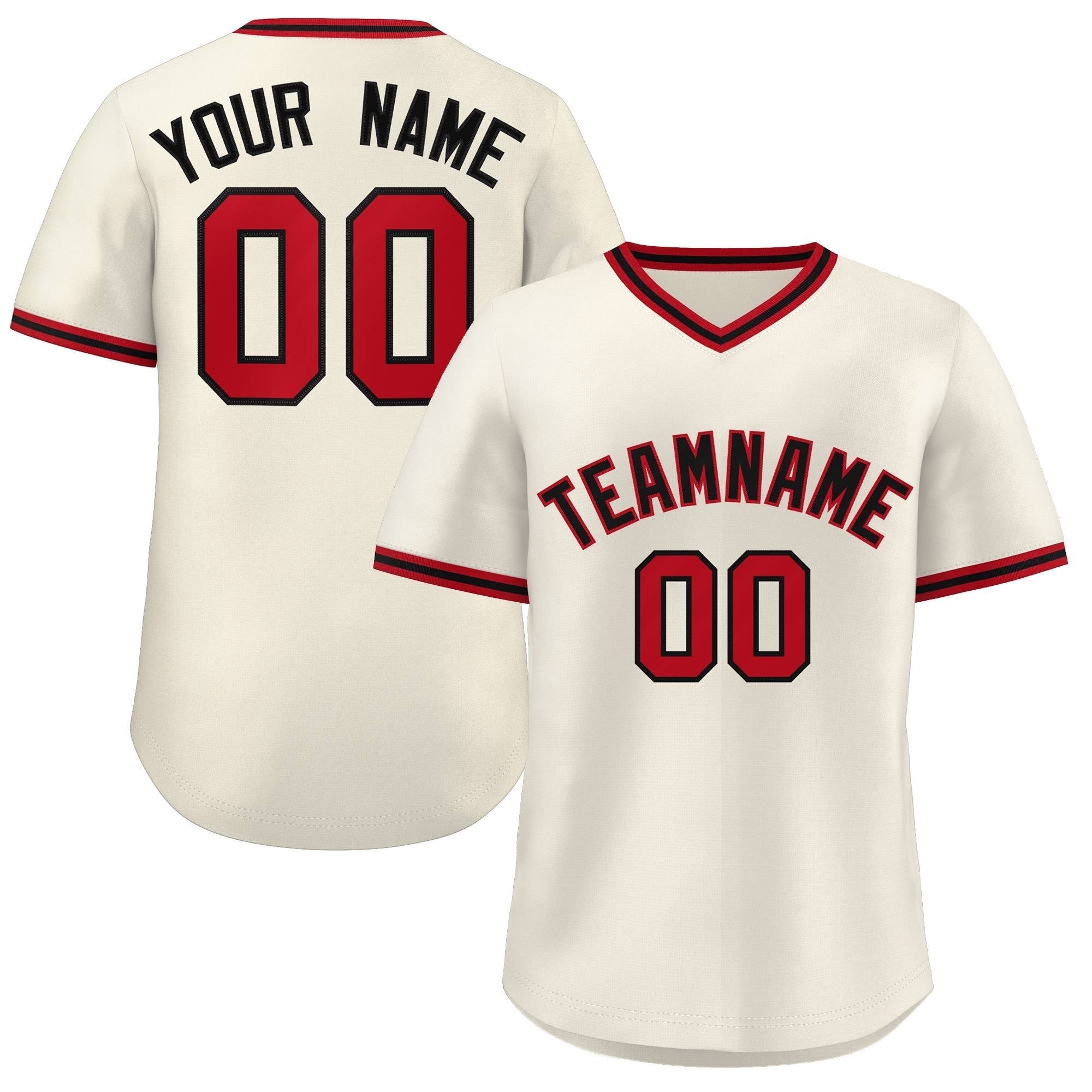 Maillot de baseball d'extérieur authentique, style classique, rouge et noir, crème personnalisé