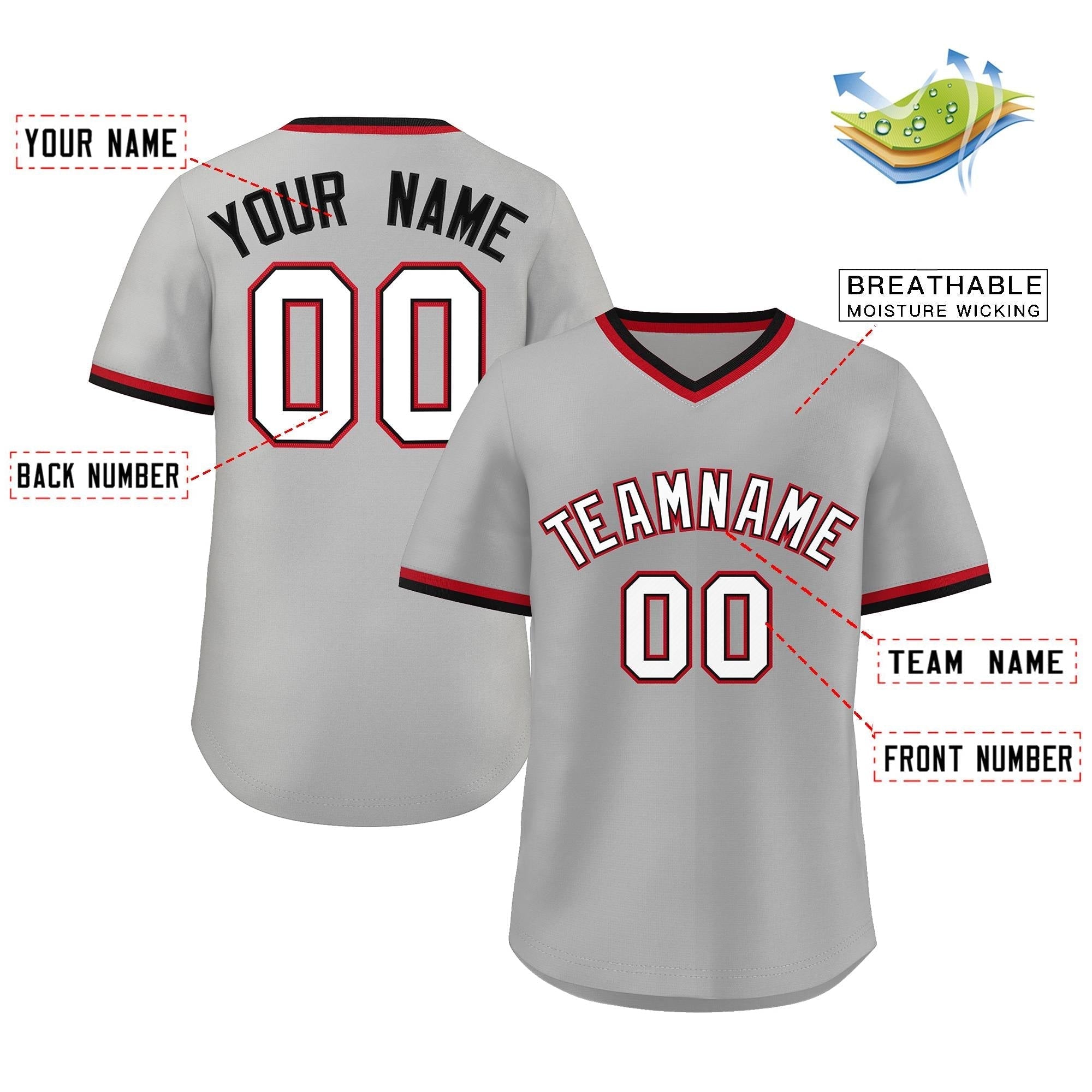 Maillot de baseball d'extérieur authentique, gris, blanc et noir, style classique, personnalisé