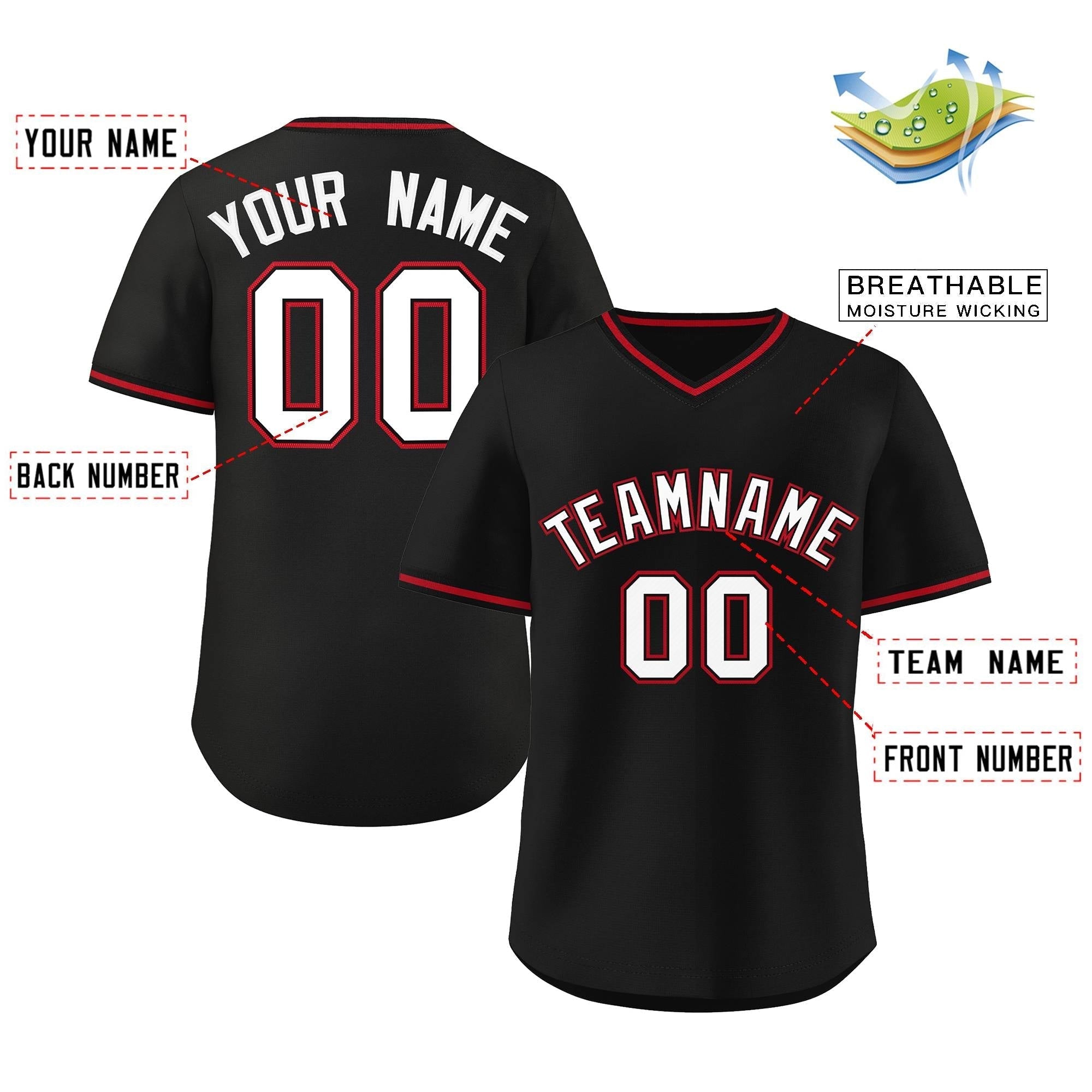 Maillot de baseball d'extérieur noir classique personnalisé, authentique