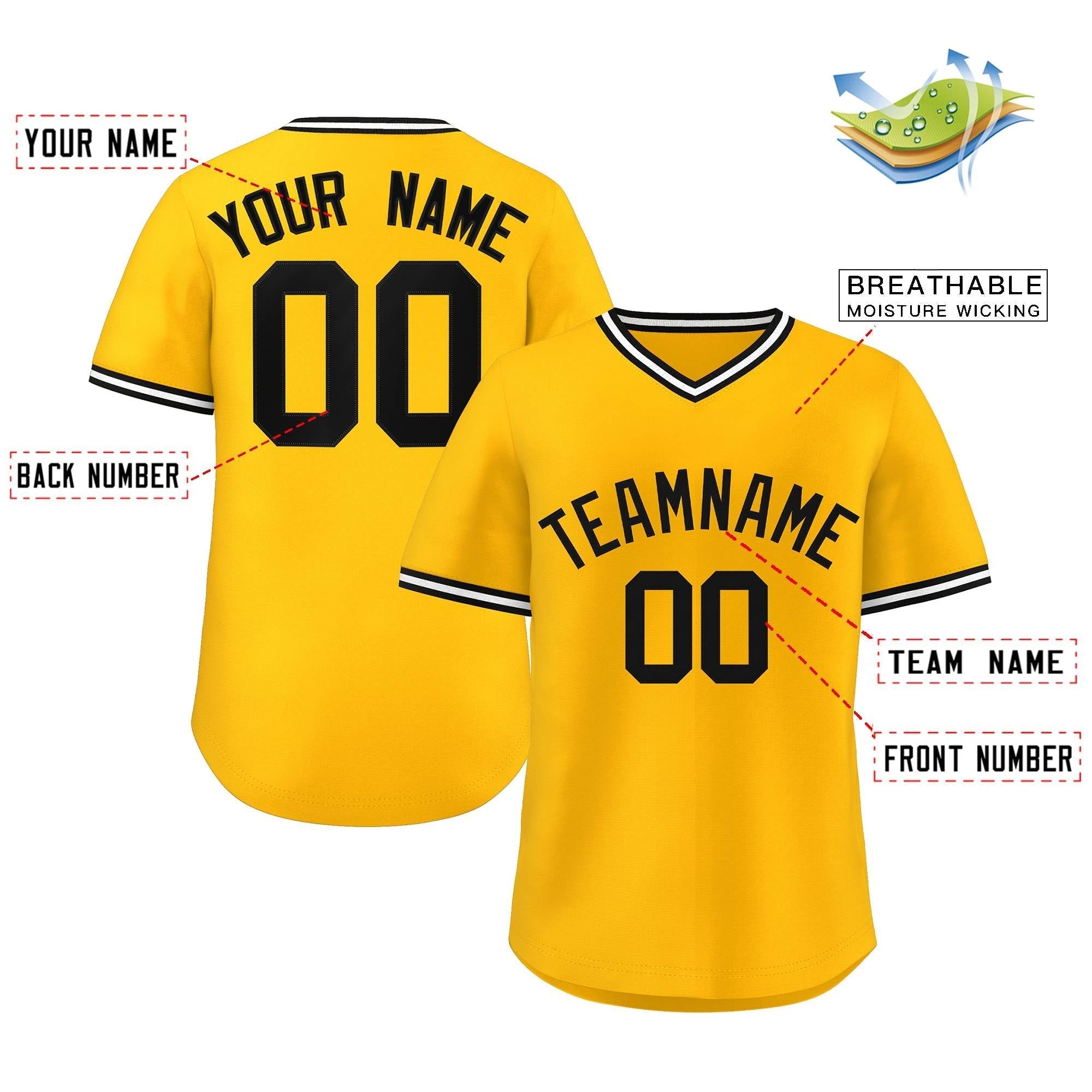 Maillot de baseball authentique personnalisé de style classique jaune et blanc