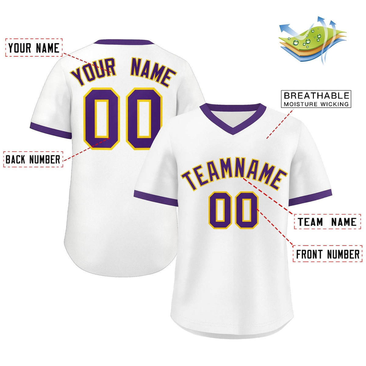 Custom White Purple Classic Style Outdoor Authentic Pullover Baseball Jersey