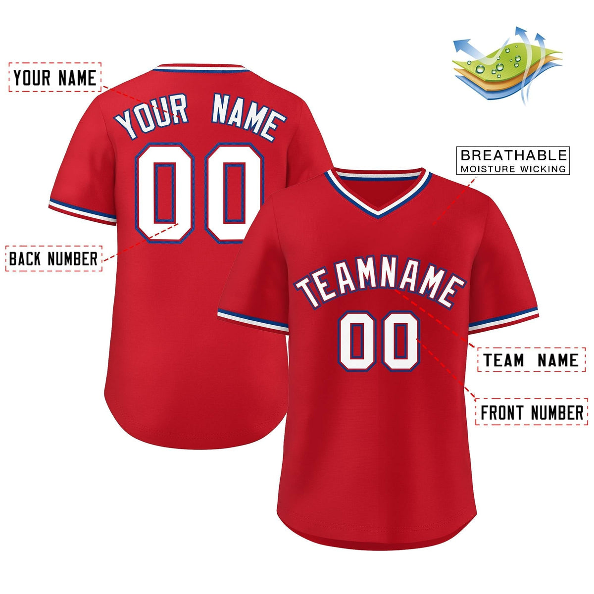 Custom Red White Classic Style Outdoor Authentic Pullover Baseball Jersey