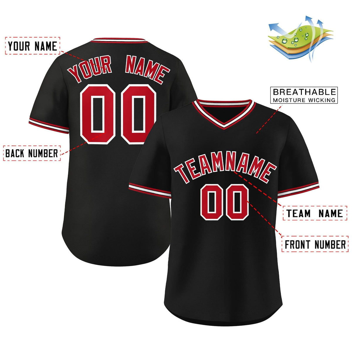 Custom Black Red-White Classic Style Outdoor Authentic Pullover Baseball Jersey