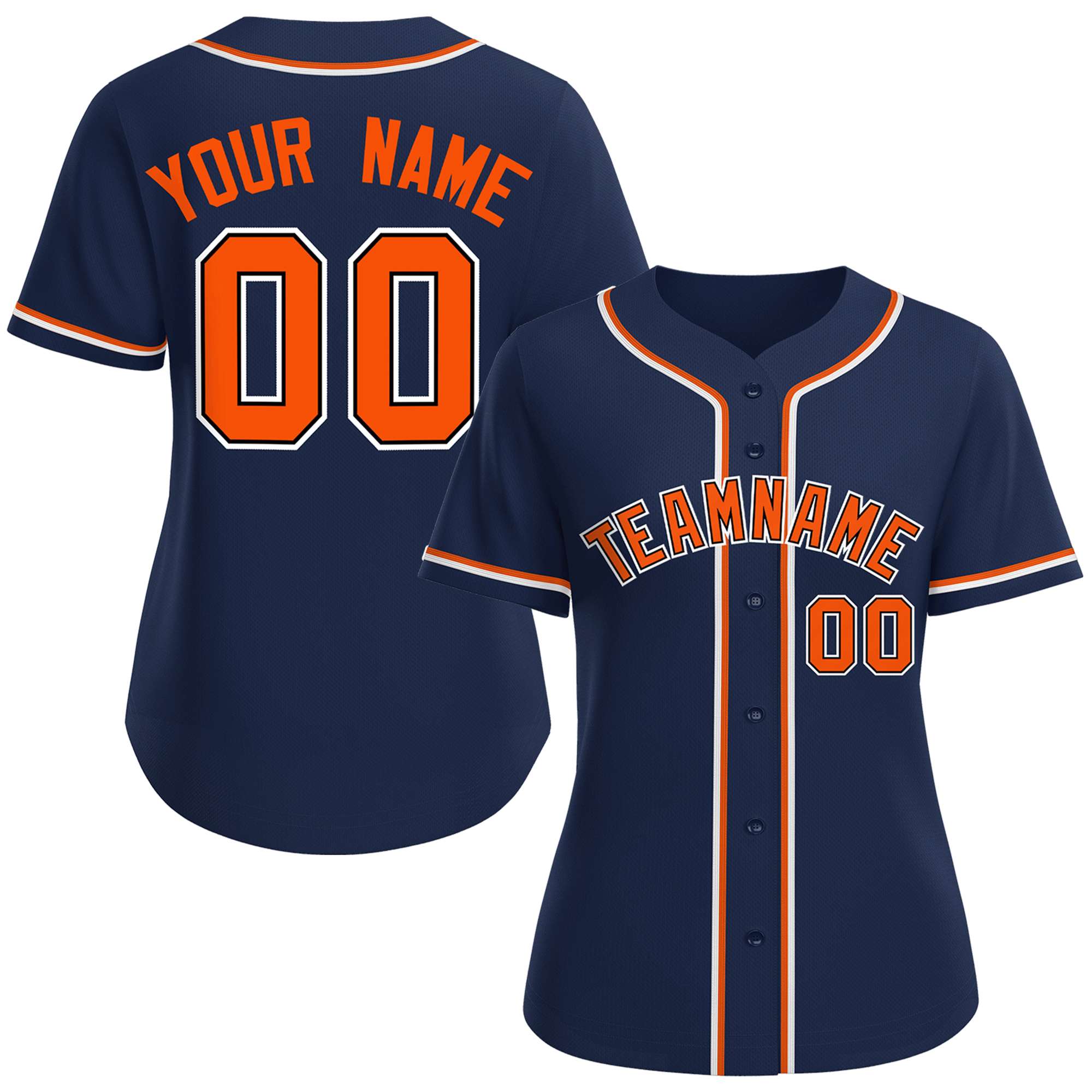 Custom Navy Orange-Black Classic Style Baseball Jersey For Women