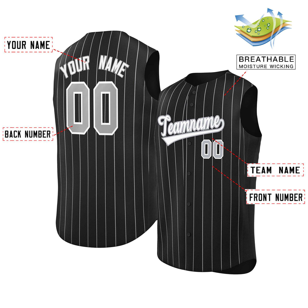 Custom Black White-Gray Sleeveless Stripe Fashion Baseball Jersey