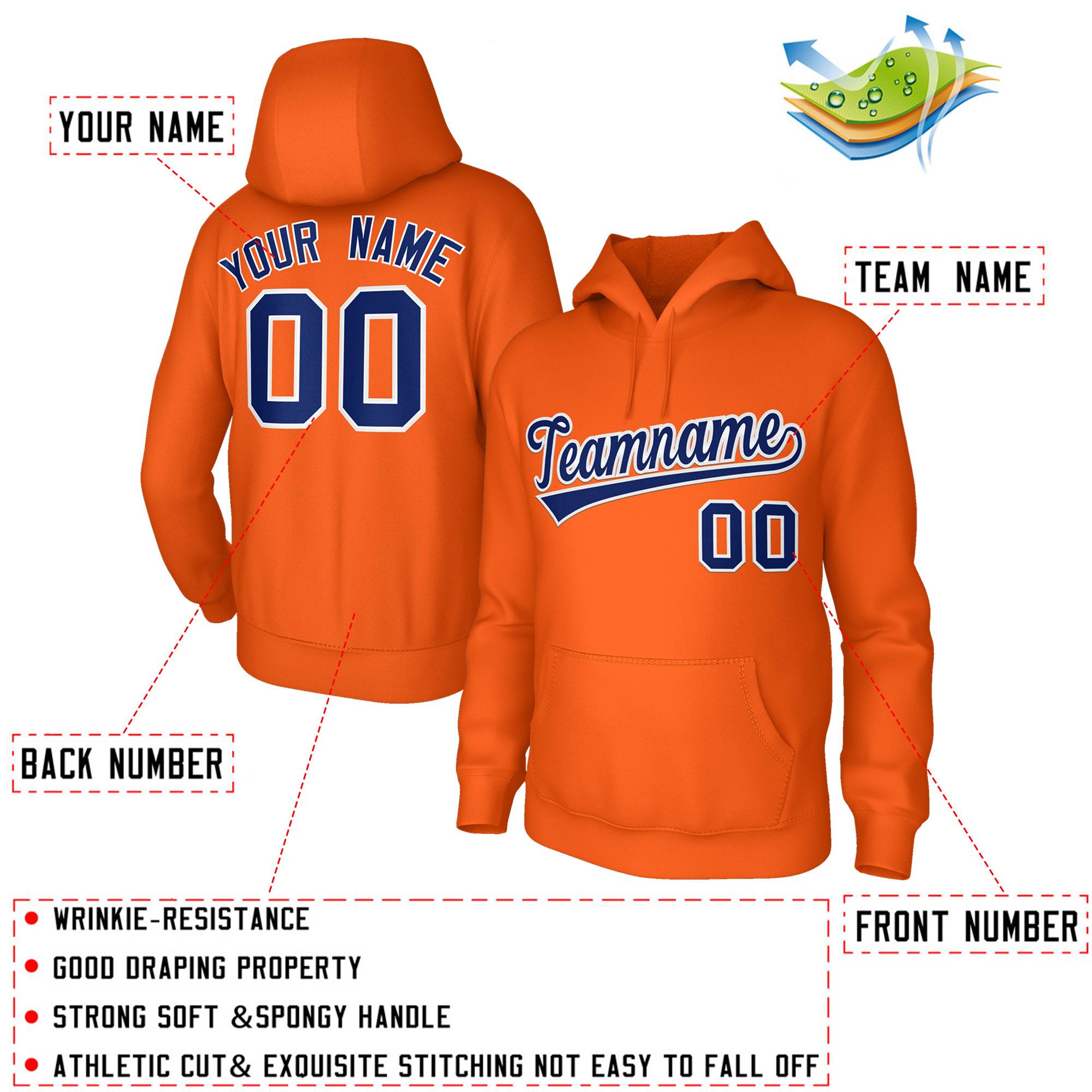 Custom Classic Style Orange Sports Hoodie Pullover Sweatshirt| KXKSHOP
