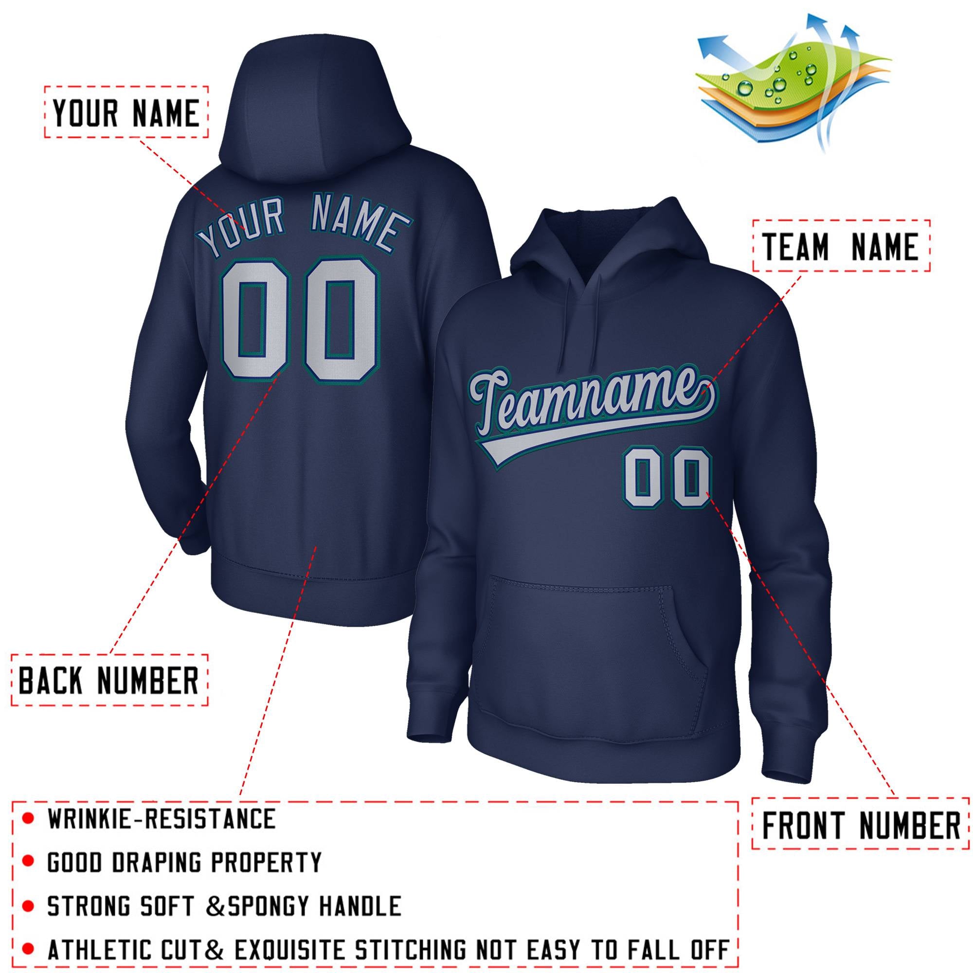 Custom Classic Style Navy Blue Sports Hoodie Pullover Sweatshirt| KXKSHOP