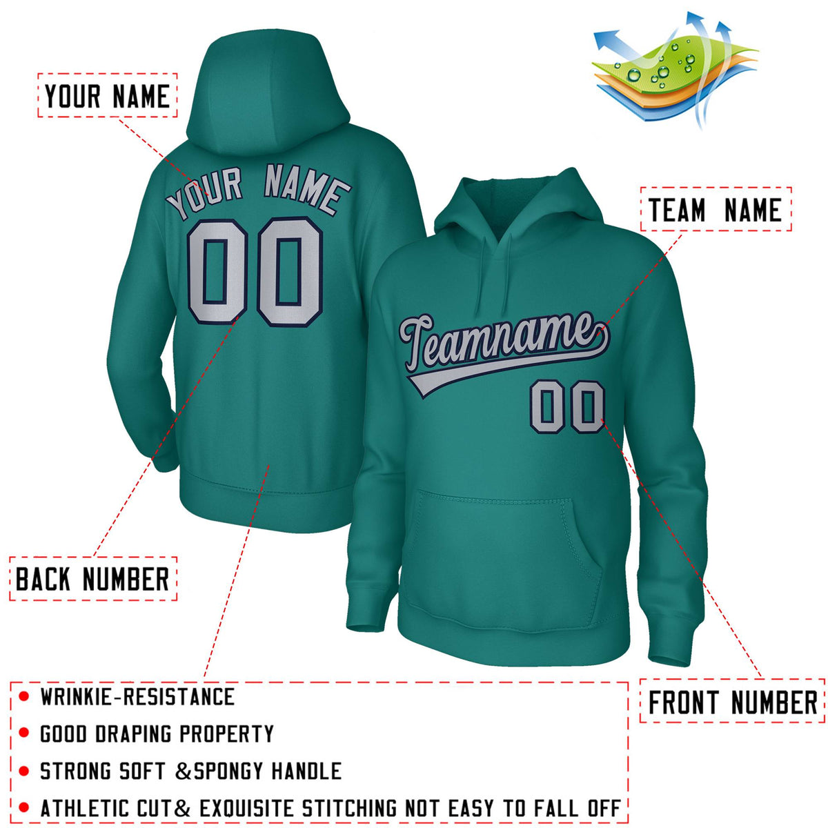 Custom Aqua Gray-Navy Classic Style Hoodie Athletic Pullover Sweatshirt| KXKSHOP