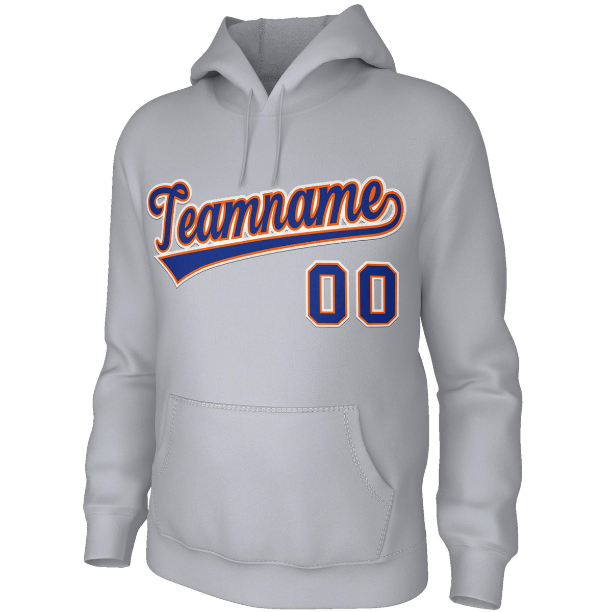 Custom Grey Blue-Orange Stitched Classic Style Hoodie Pullover Sweatshirt| KXKSHOP