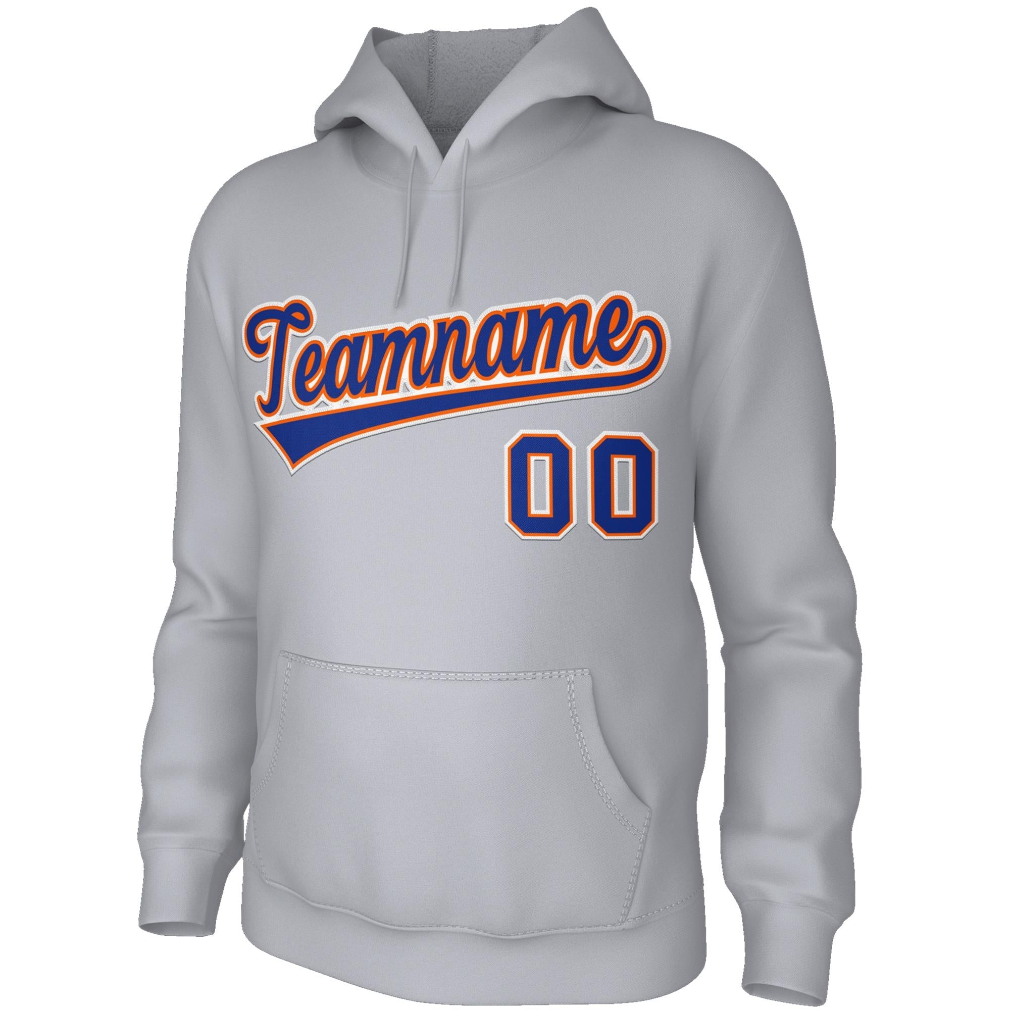 Custom Grey Blue-Orange Stitched Classic Style Hoodie Pullover Sweatshirt| KXKSHOP