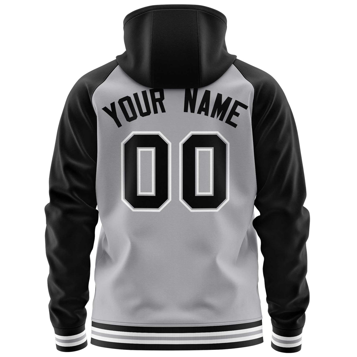 Custom Stitched Gray Black Raglan Sleeves Sports Full-Zip Sweatshirt Hoodie| KXKSHOP