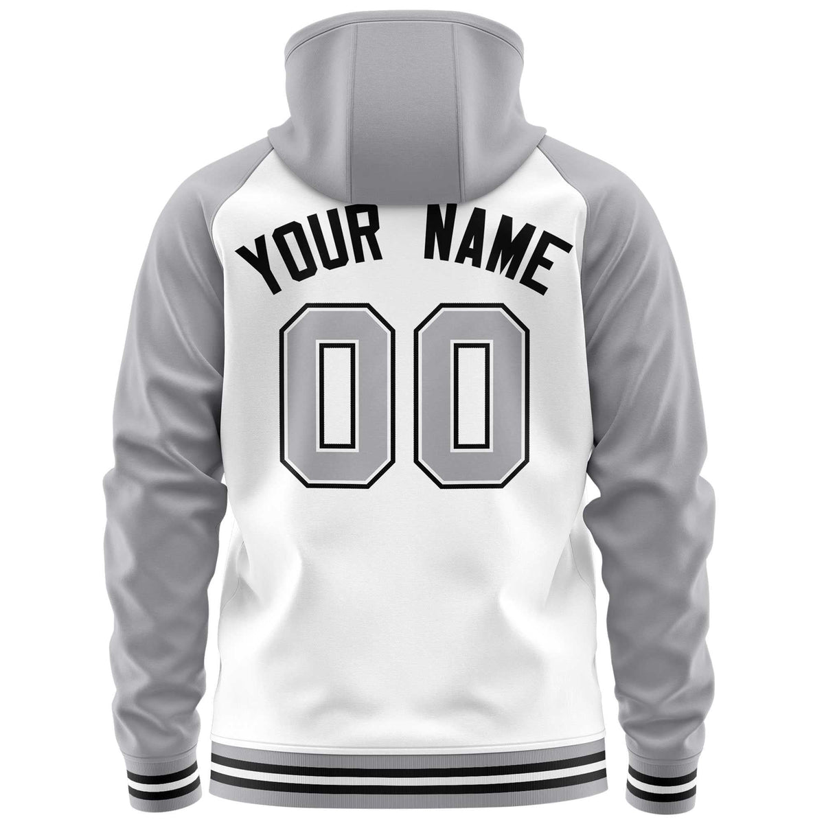 Custom Stitched White Light Gray Raglan Sleeves Sports Full-Zip Sweatshirt Hoodie| KXKSHOP