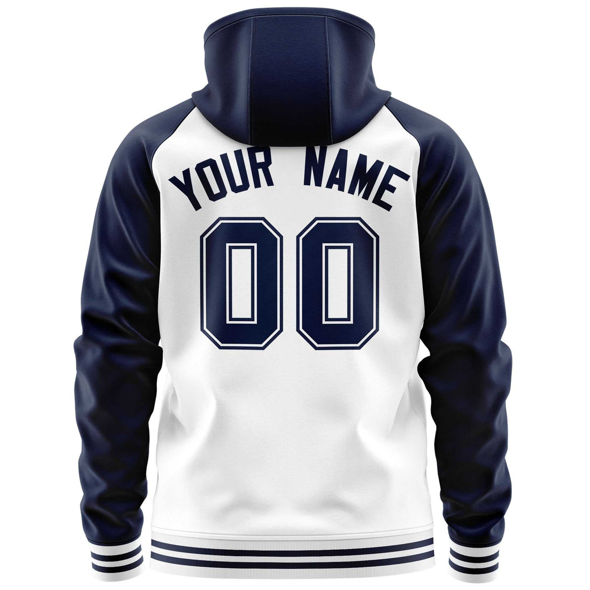 Custom Stitched White Navy Raglan Sleeves Sports Full-Zip Sweatshirt Hoodie| KXKSHOP