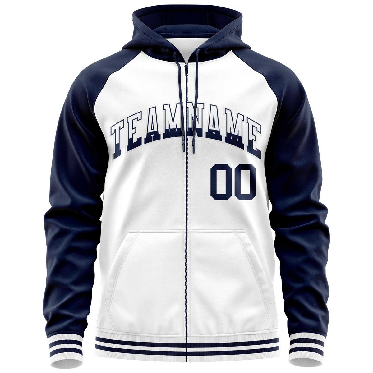 Custom Stitched White Navy Raglan Sleeves Sports Full-Zip Sweatshirt Hoodie| KXKSHOP