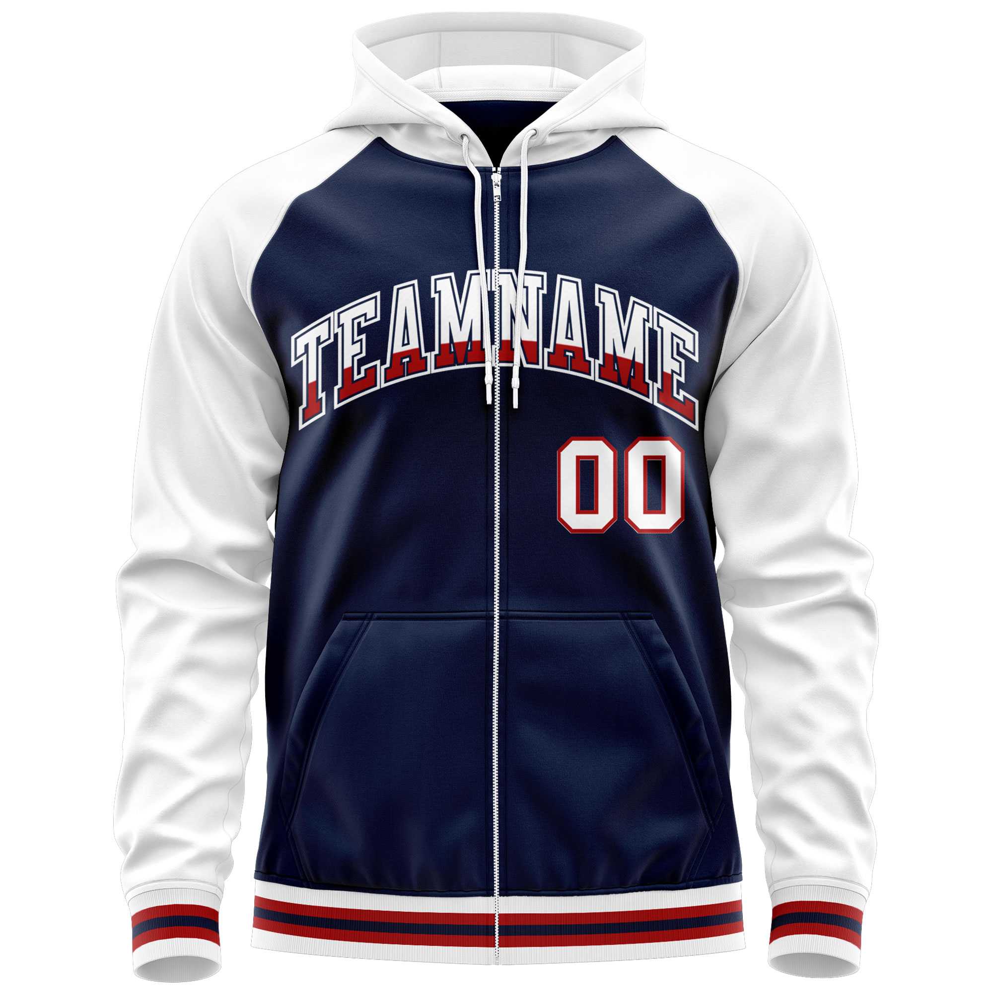 Custom Stitched Navy White Raglan Sleeves Sports Full-Zip Sweatshirt Hoodie| KXKSHOP