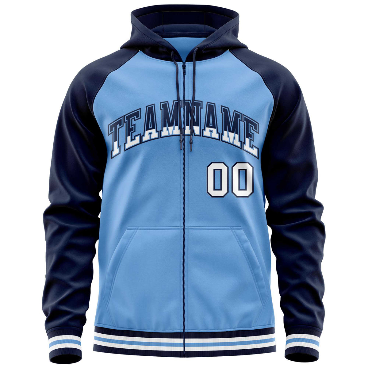 Custom Stitched Powder Blue Navy Raglan Sleeves Sports Full-Zip Sweatshirt Hoodie| KXKSHOP