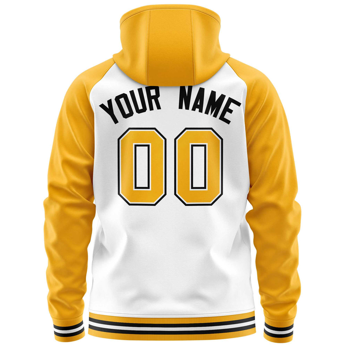 Custom Stitched White Yellow Raglan Sleeves Sports Full-Zip Sweatshirt Hoodie| KXKSHOP