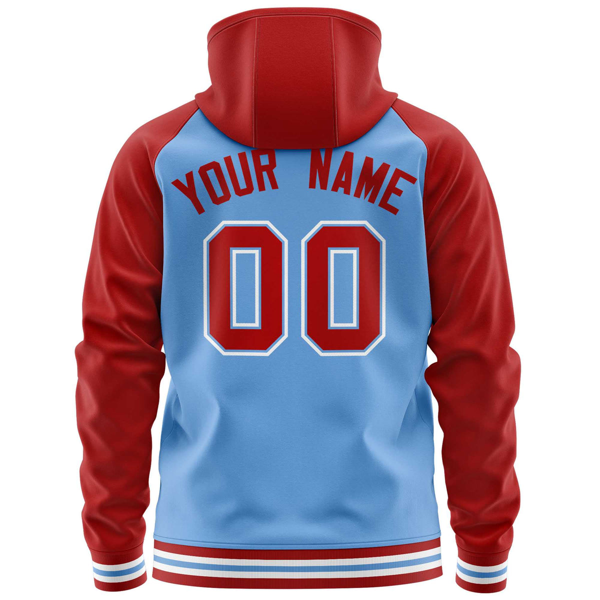 Custom Stitched Powder Blue Red Raglan Sleeves Sports Full-Zip Sweatshirt Hoodie| KXKSHOP