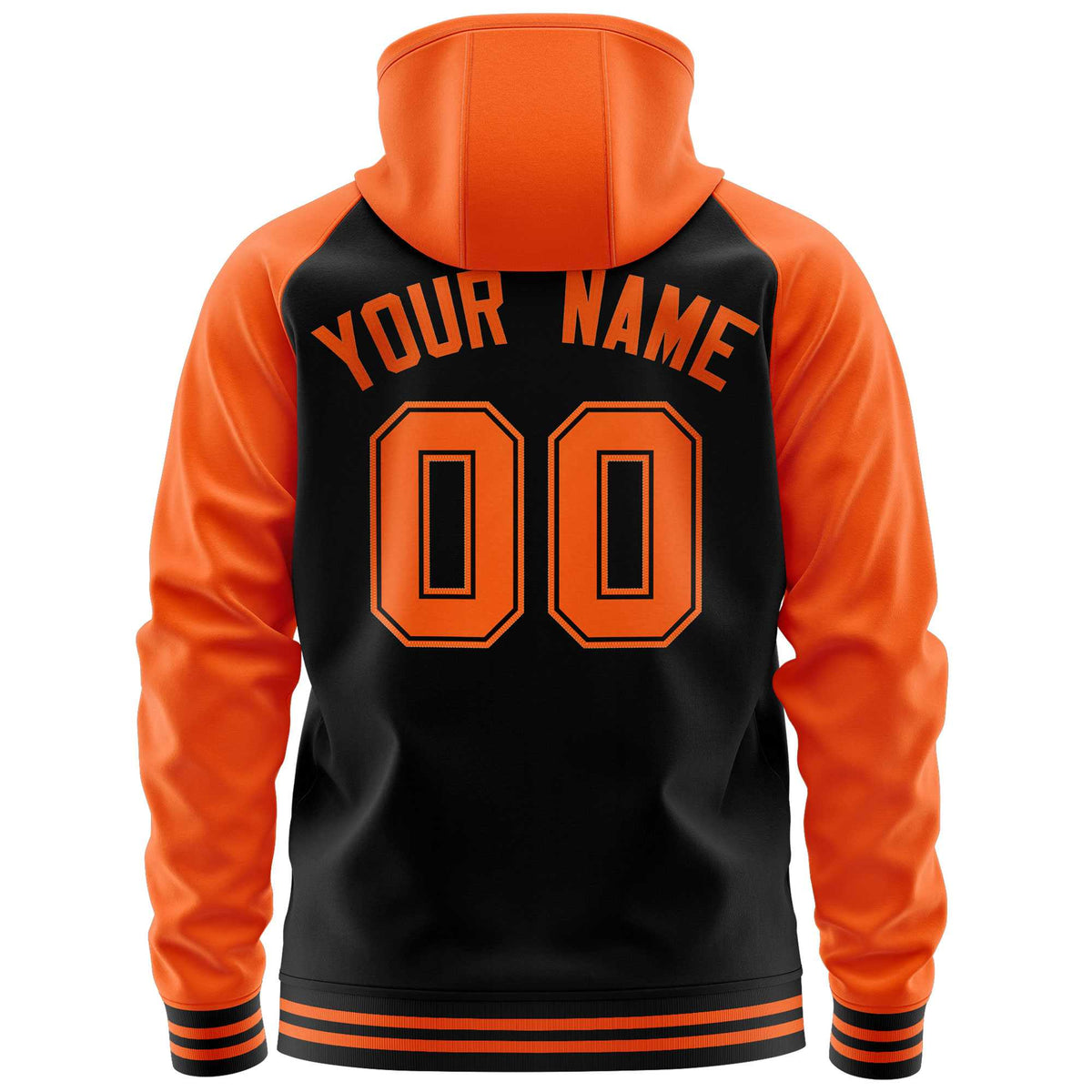 Custom Stitched Black Orange Raglan Sleeves Sports Full-Zip Sweatshirt Hoodie| KXKSHOP