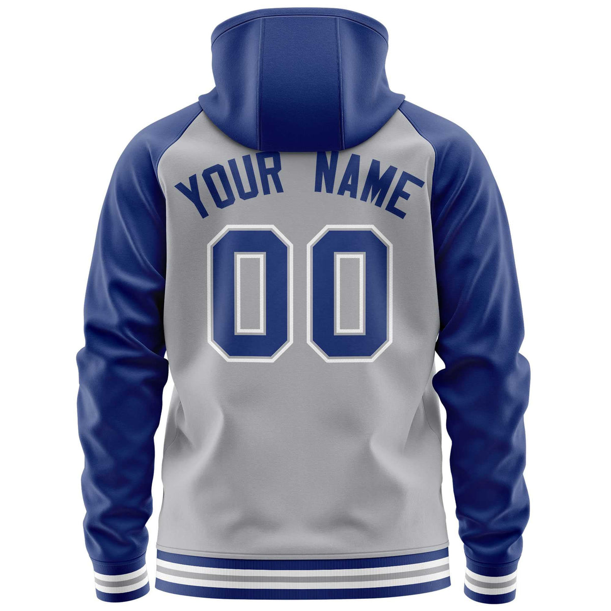 Custom Stitched Gray Royal Raglan Sleeves Sports Full-Zip Sweatshirt Hoodie| KXKSHOP