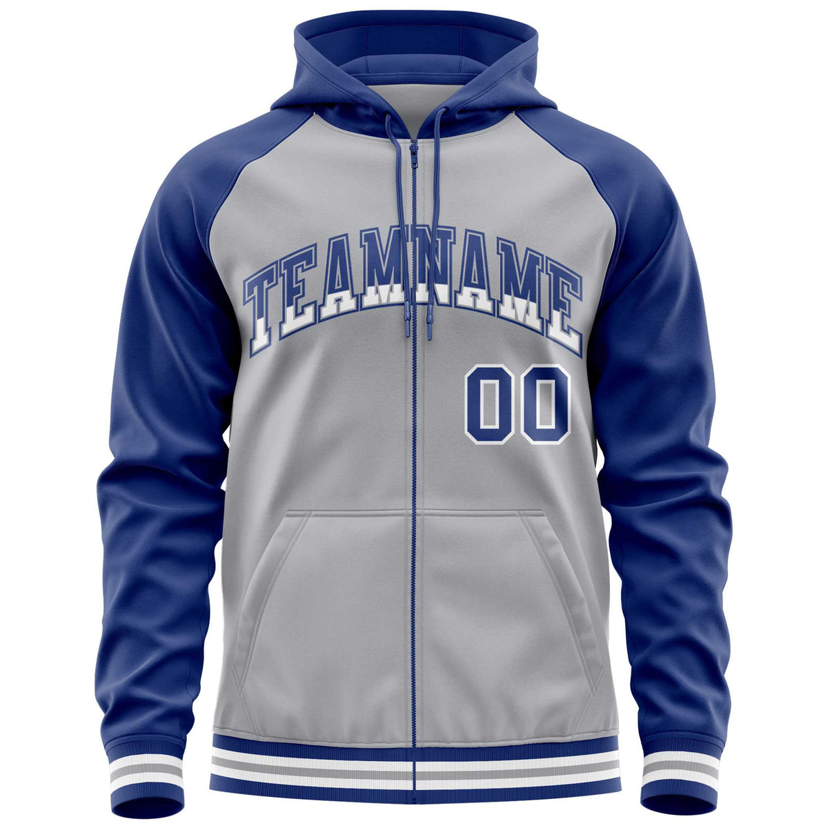 Custom Stitched Gray Royal Raglan Sleeves Sports Full-Zip Sweatshirt Hoodie| KXKSHOP