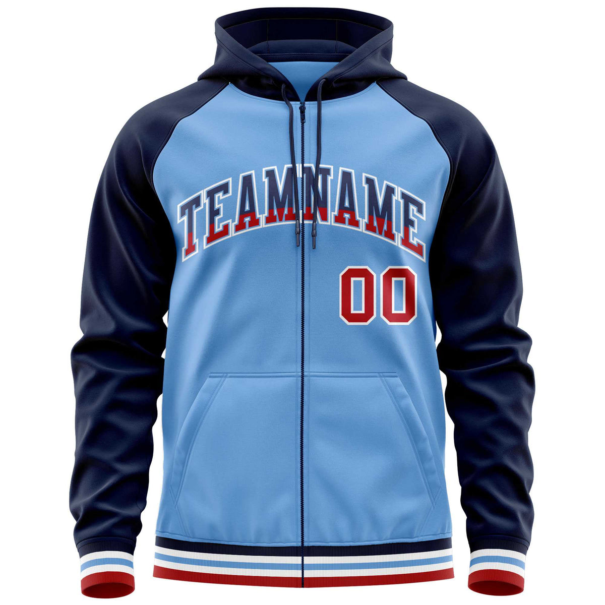 Custom Stitched Powder Blue Navy Raglan Sleeves Sports Full-Zip Sweatshirt Hoodie| KXKSHOP