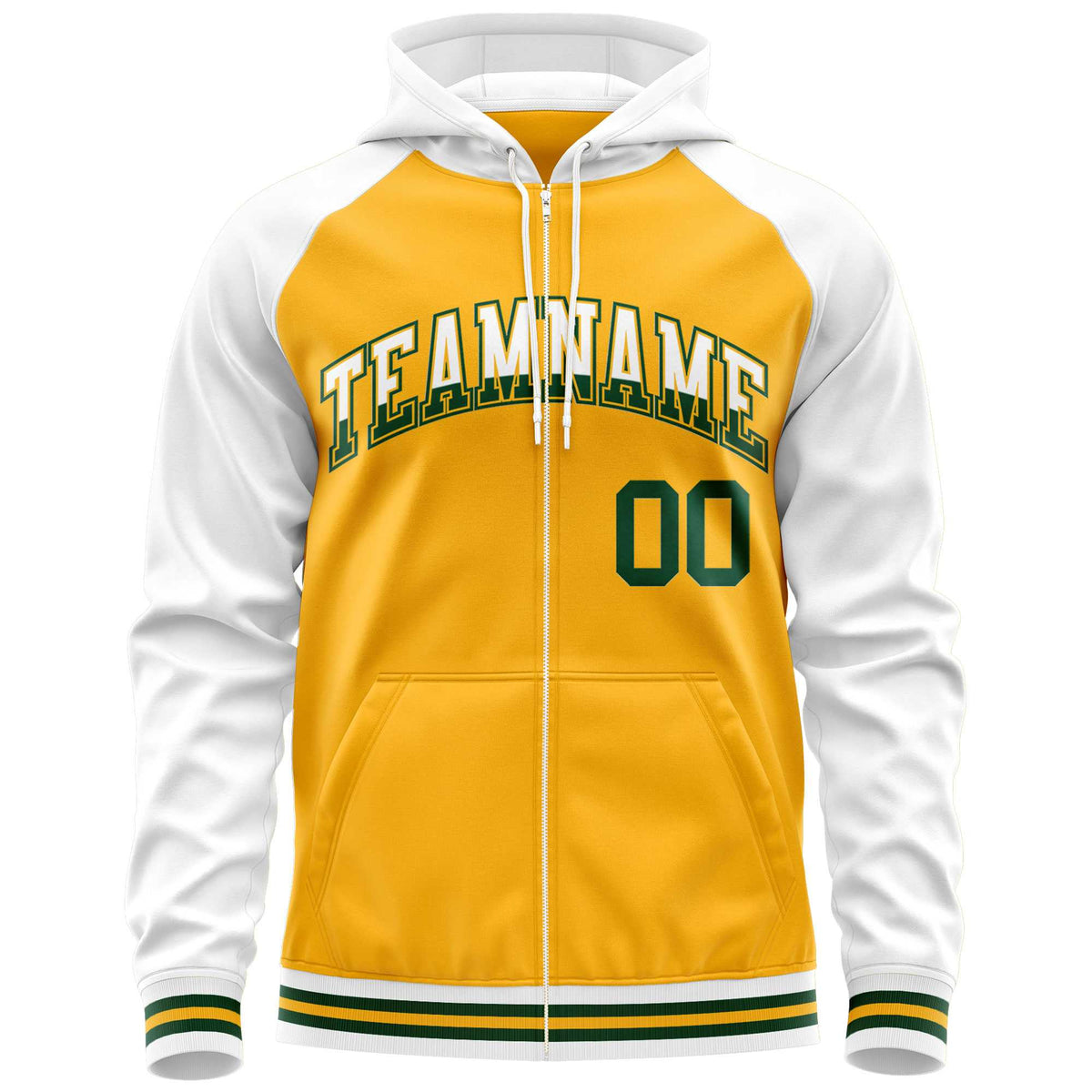 Custom Stitched Yellow White Raglan Sleeves Sports Full-Zip Sweatshirt Hoodie| KXKSHOP