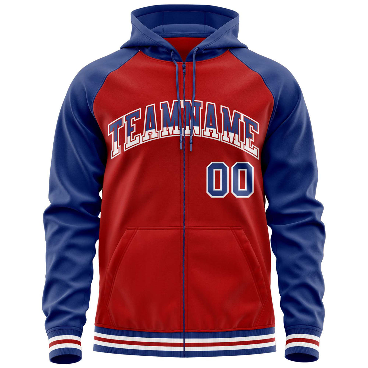 Custom Stitched Red Royal Raglan Sleeves Sports Full-Zip Sweatshirt Hoodie| KXKSHOP