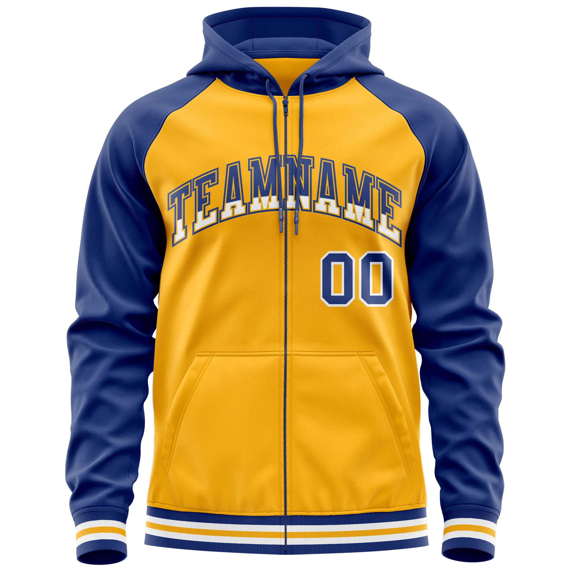 Custom Stitched Yellow Royal Raglan Sleeves Sports Full-Zip Sweatshirt Hoodie| KXKSHOP