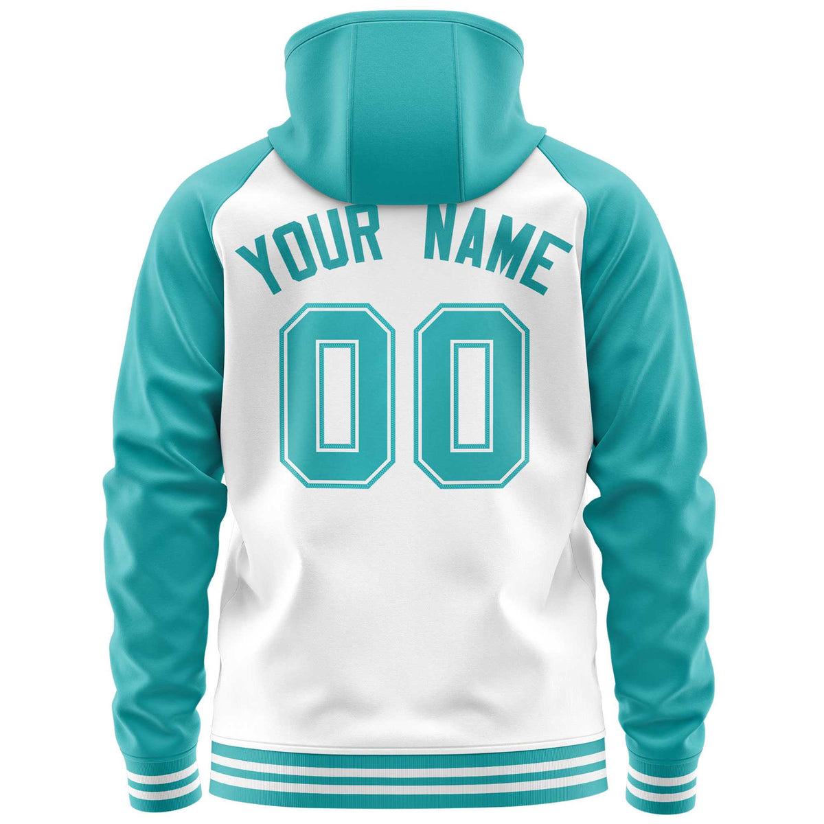 Custom Stitched White Aqua Raglan Sleeves Sports Full-Zip Sweatshirt Hoodie| KXKSHOP