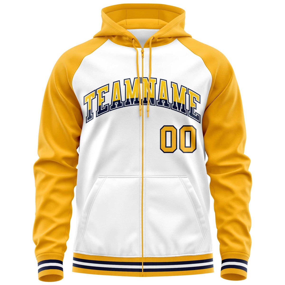 Custom Stitched White Yellow Raglan Sleeves Sports Full-Zip Sweatshirt Hoodie| KXKSHOP