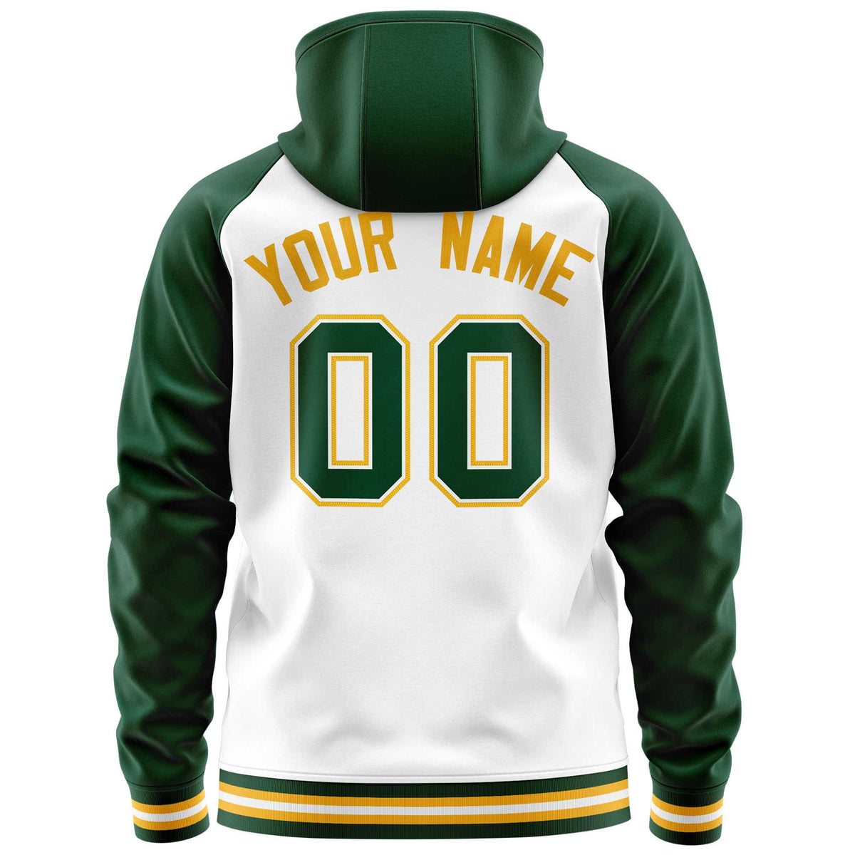 Custom Stitched White Green Raglan Sleeves Sports Full-Zip Sweatshirt Hoodie| KXKSHOP