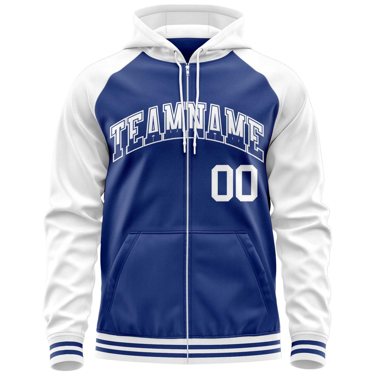 Custom Stitched Royal White Raglan Sleeves Sports Full-Zip Sweatshirt Hoodie| KXKSHOP