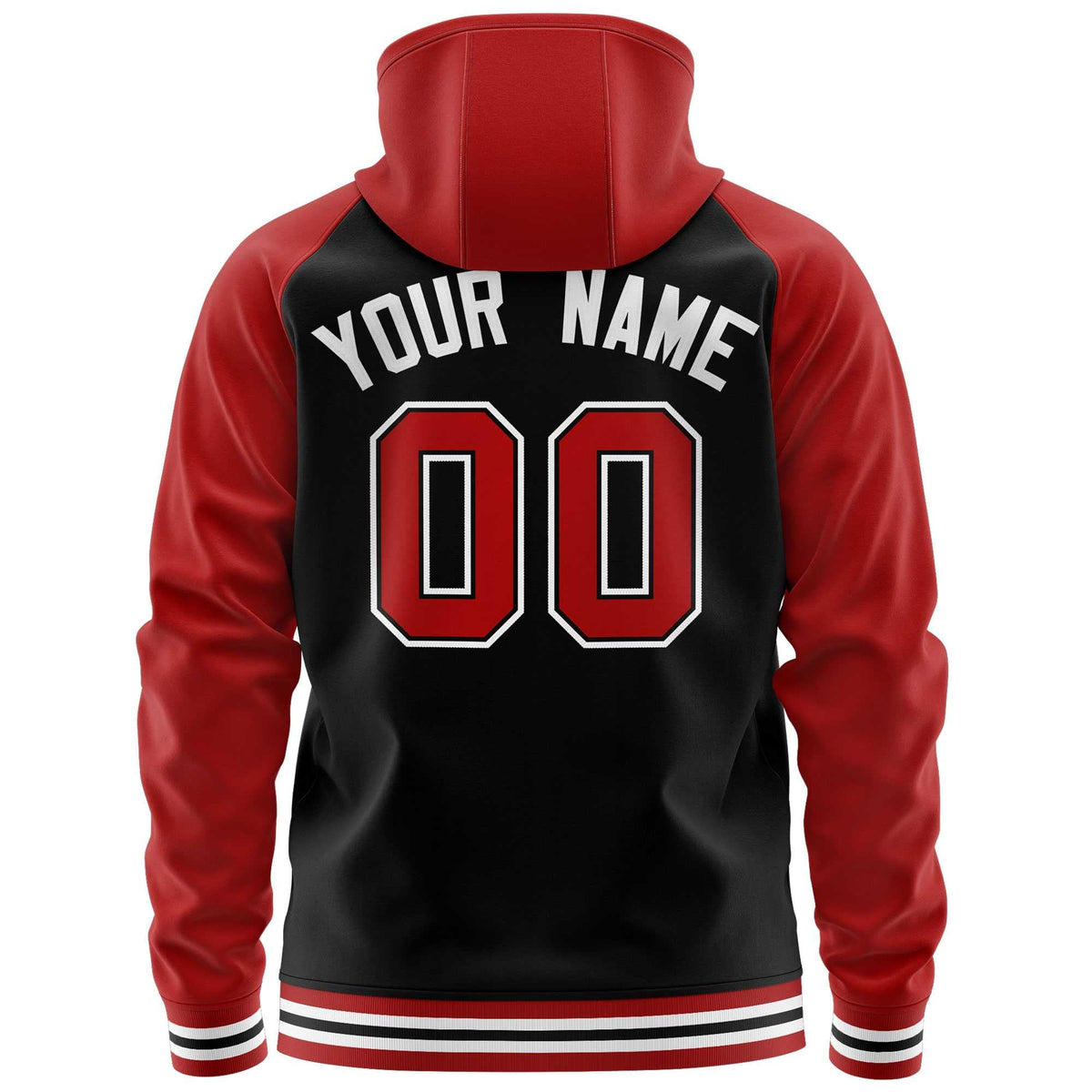 Custom Stitched Black Red Raglan Sleeves Sports Full-Zip Sweatshirt Hoodie| KXKSHOP