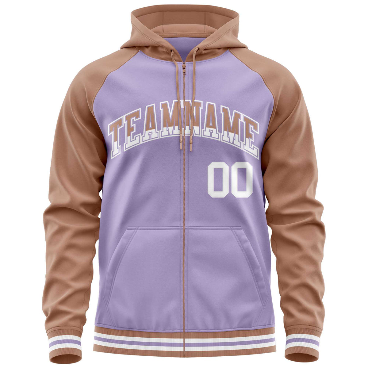 Custom Stitched Light Purple Brown Raglan Sleeves Sports Full-Zip Sweatshirt Hoodie| KXKSHOP