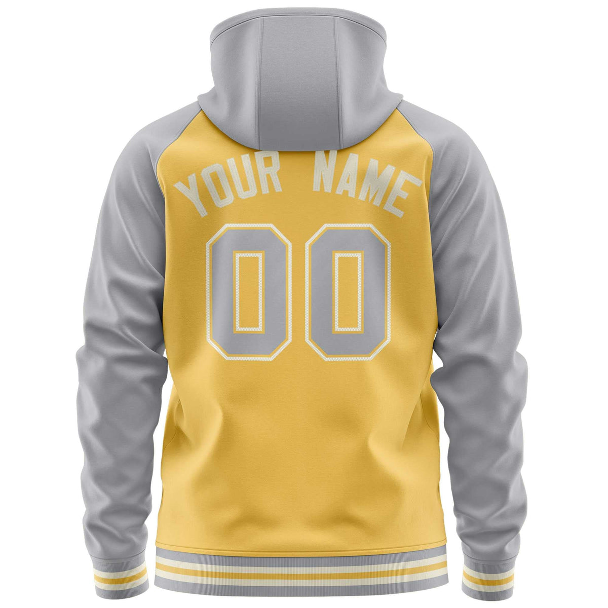 Custom Stitched Yellow Light Gray Raglan Sleeves Sports Full-Zip Sweatshirt Hoodie| KXKSHOP