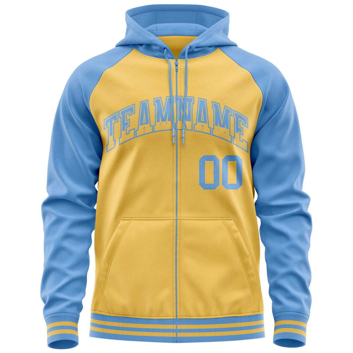 Custom Stitched Yellow Powder Blue Raglan Sleeves Sports Full-Zip Sweatshirt Hoodie| KXKSHOP