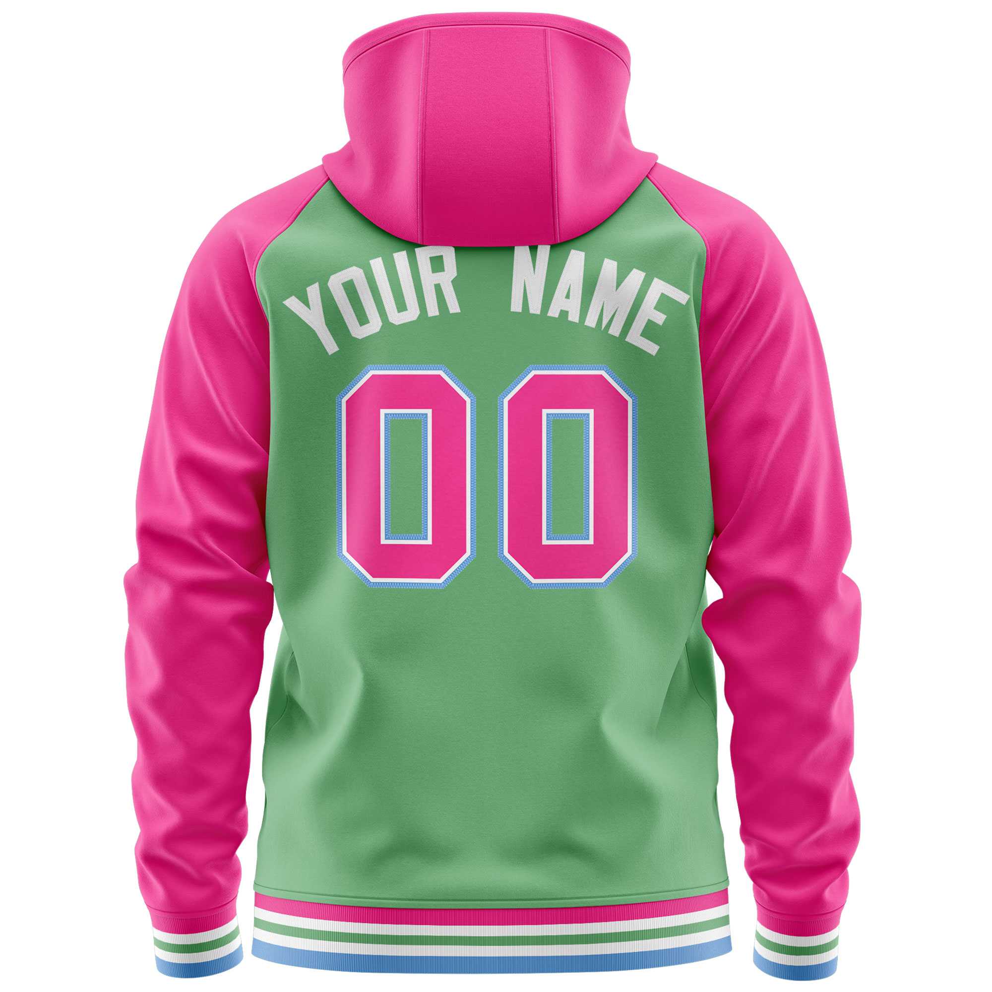 Custom Stitched Green Pink Raglan Sleeves Sports Full-Zip Sweatshirt Hoodie| KXKSHOP