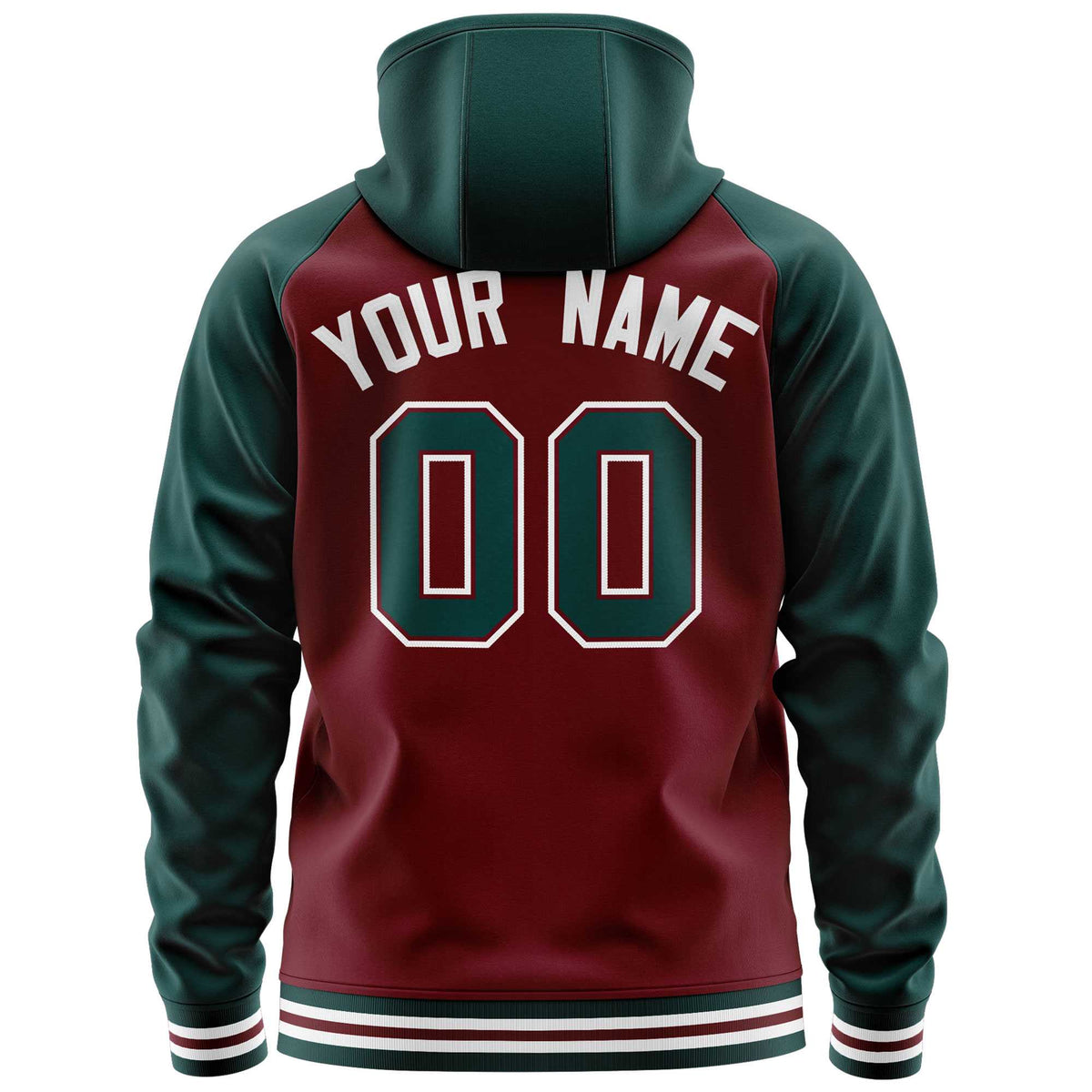 Custom Stitched Crimson Midnight Green Raglan Sleeves Sports Full-Zip Sweatshirt Hoodie| KXKSHOP