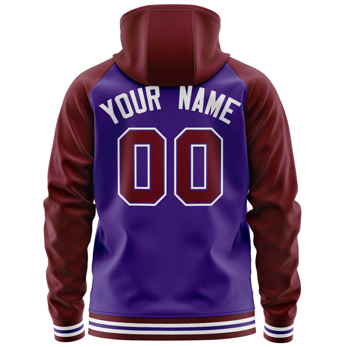 Custom Stitched Purple Crimson Raglan Sleeves Sports Full-Zip Sweatshirt Hoodie| KXKSHOP