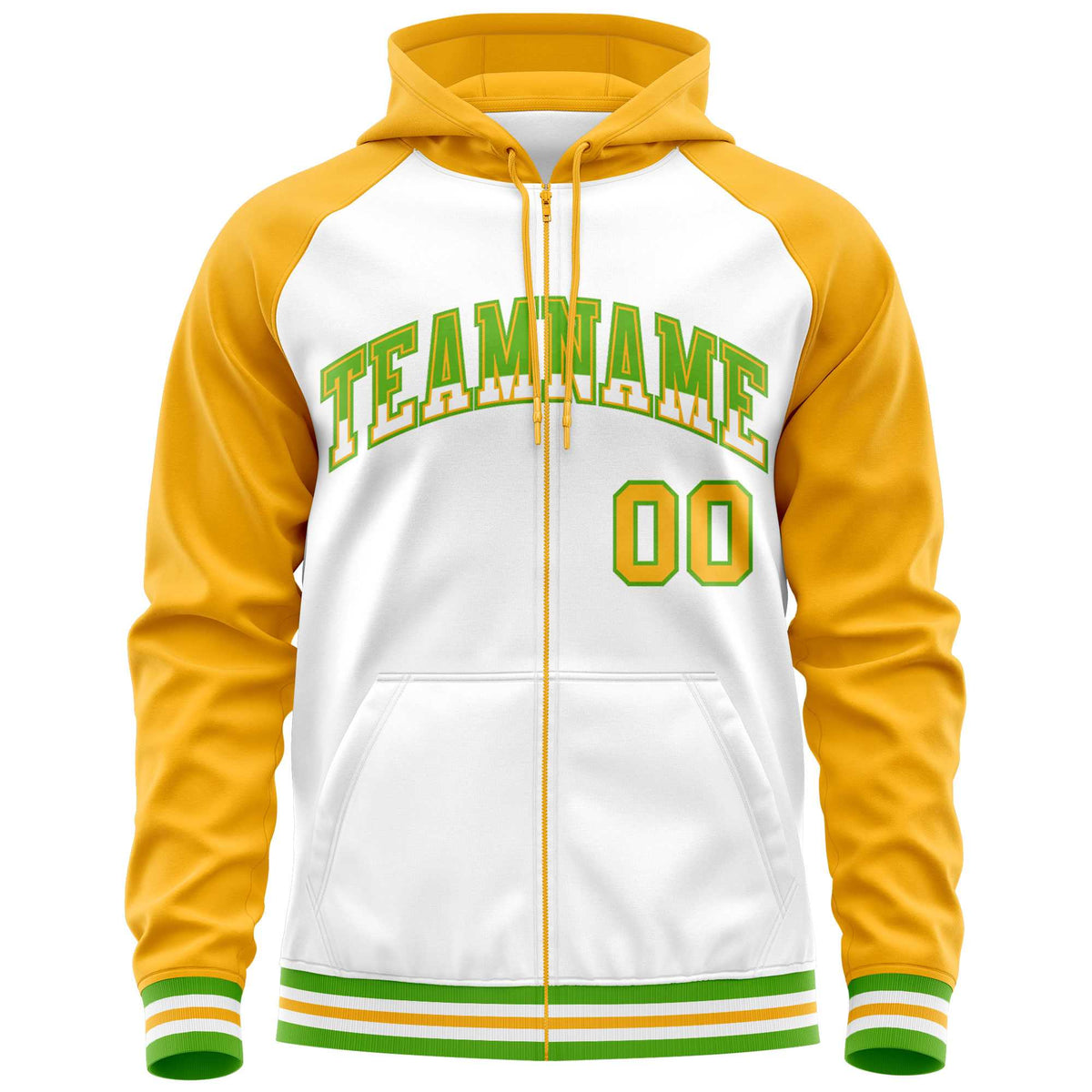 Custom Stitched White Yellow Raglan Sleeves Sports Full-Zip Sweatshirt Hoodie| KXKSHOP