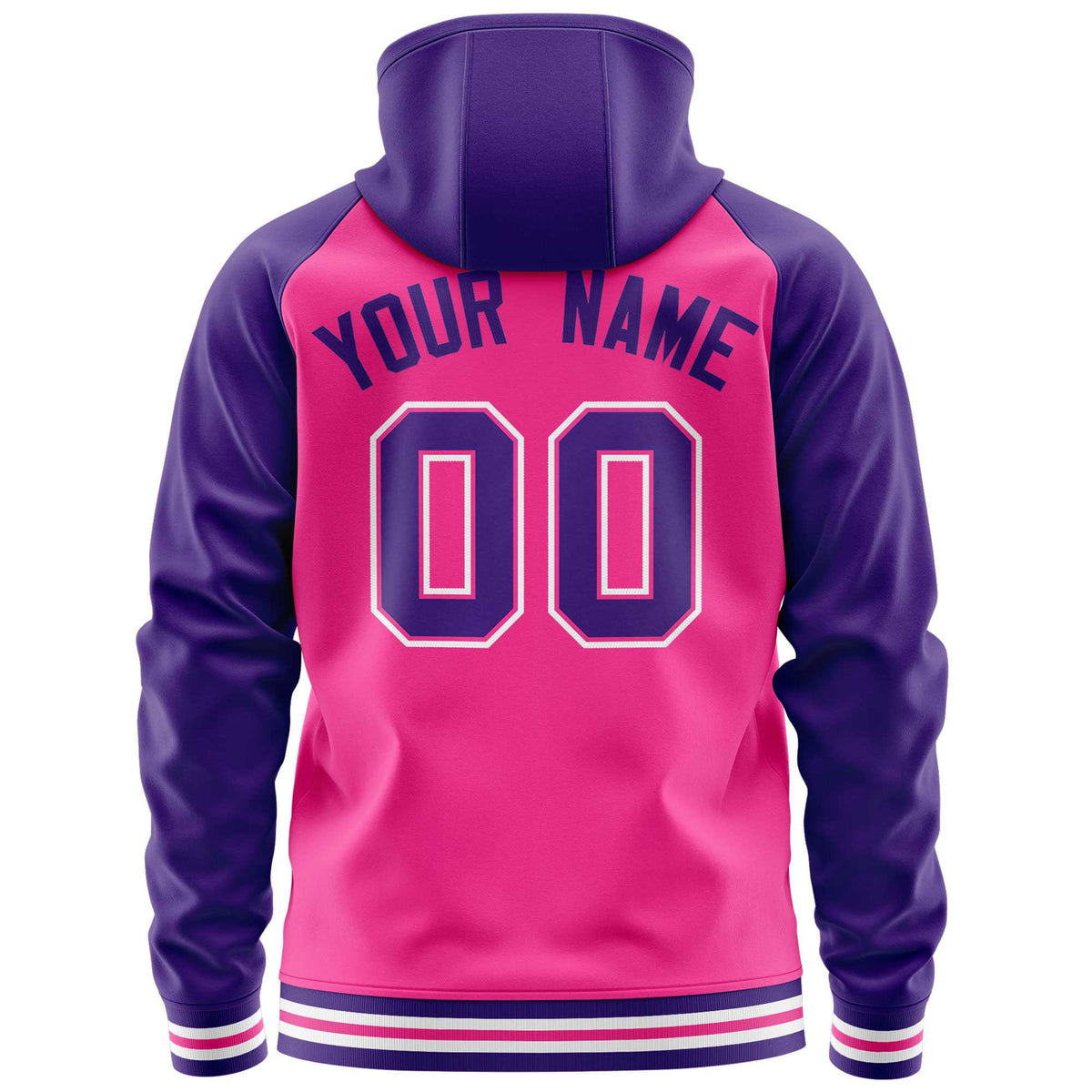 Custom Stitched Pink Purple Raglan Sleeves Sports Full-Zip Sweatshirt Hoodie| KXKSHOP