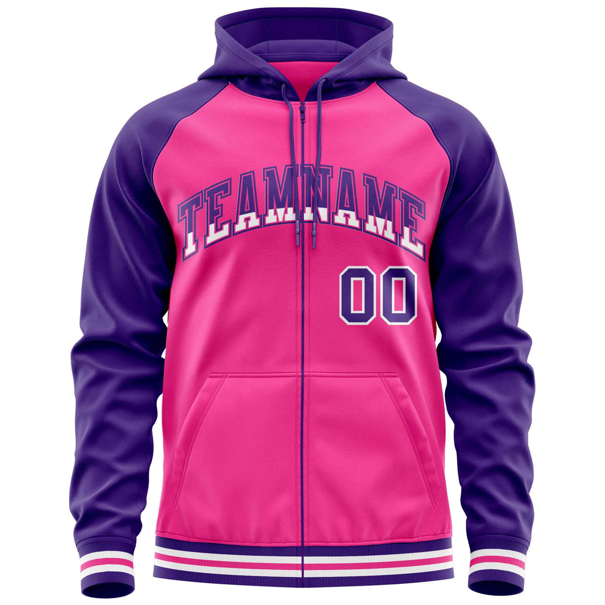 Custom Stitched Pink Purple Raglan Sleeves Sports Full-Zip Sweatshirt Hoodie| KXKSHOP