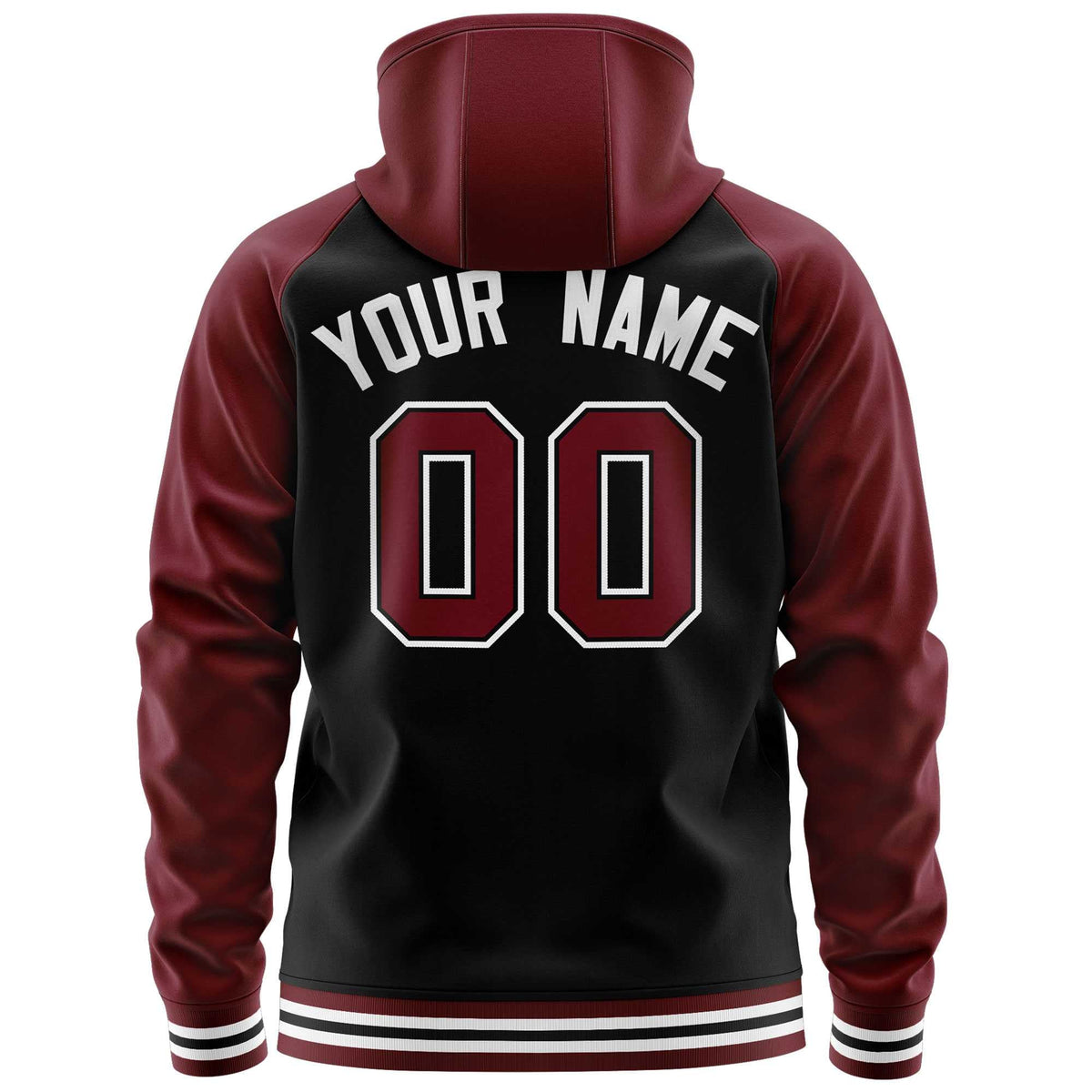 Custom Stitched Black Crimson Raglan Sleeves Sports Full-Zip Sweatshirt Hoodie| KXKSHOP