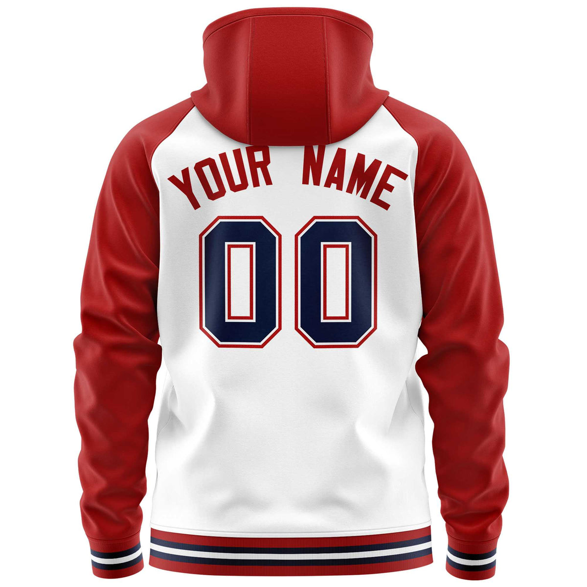 Custom Stitched White Red Raglan Sleeves Sports Full-Zip Sweatshirt Hoodie| KXKSHOP
